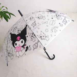 Straight Plastic Handle Semi-Automatic Clear Transparent Umbrella for Promotion Waterproof