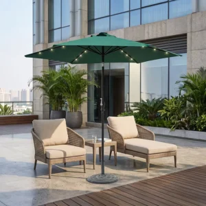 Straight Pole Umbrella With Led Light Round Solar Lighted Umbrella – 6 Rib