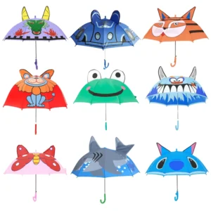 Straight Rod Umbrella Hand Open Print Cartoon Children Custom 3d Animal J Handle Lightweight Children Umbrella Class