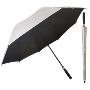 Straight Silver Pongee Golf Umbrella with Auto Open Button and Sun and Rain Protection