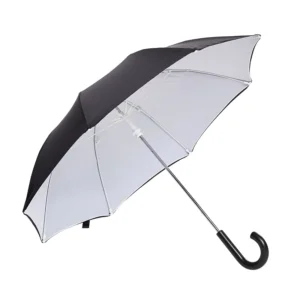 Straight Stick Umbrella with Curved Plastic Handle Polyester Canopy Multi Color
