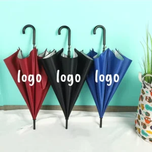 Straight Umbrella Curved Hook Handle Silver-Coated Sun Rain Umbrella