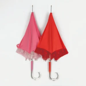 Straight Umbrella With Lace Chinese J-handle Hanging Umbrella Iron Ribs
