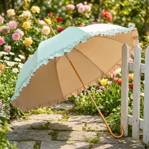 Straight Umbrella with Colored Lace Black UV-Proof All-Weather Travel Design