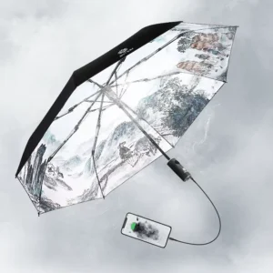Straight Umbrella with Power Bank UV Protection 104cm Polyester Fog Cooling