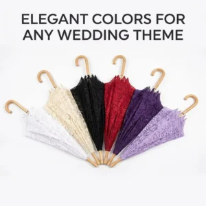 Straight Wedding Umbrella with Wooden Handle and Lace Decoration
