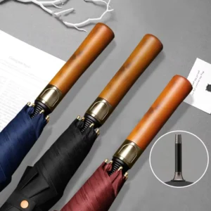 Straight Wooden-Handle Umbrella, Sturdy and Wind Resistant