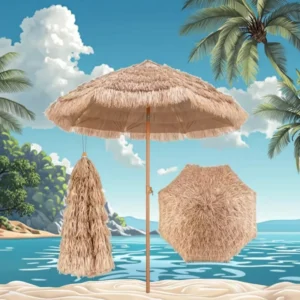 Straw Garden Beach Umbrella Natural Grass Thatch 200 cm 8 Ribs