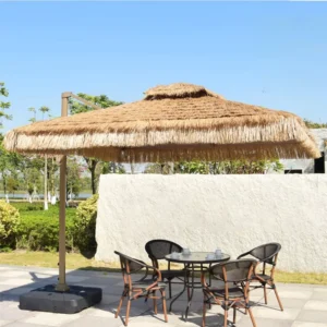 Straw Outdoor Canopy Umbrella, Raffia Bamboo Palm Parasol for Courtyard and Beach Decoration
