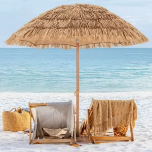 Straw Raffia Hawaiian Style Outdoor Beach Umbrella with Tilt System