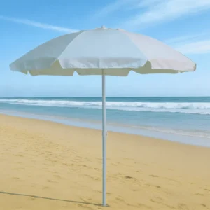 Striped Commercial Outdoor Beach Umbrella Park Blue and White Wood Aluminum 3.25ft Radius