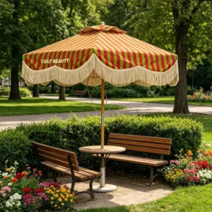 Striped Parasol Sun Shade Umbrella with Sturdy Fabric Decorative Tassel for Ceremony Event Venue Value Pack