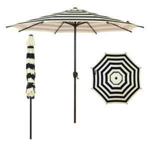 Striped Steel Patio Umbrella with UV Protection and Long-Lasting Fabric