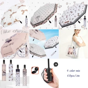 Strong Windproof 3-Fold Auto Open and Close Umbrella Anti-UV Sun and Rain Umbrella