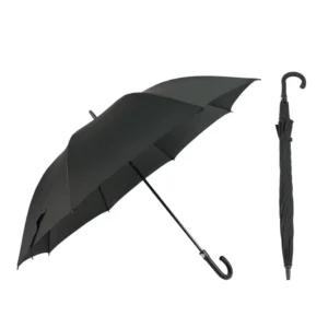 Strong Windproof 30-Inch Single-Layer Auto-Open Golf Umbrella with Curved Handle and 14 mm Fiberglass Shaft, Custom Logo Printing