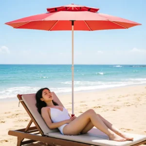 Strong Windproof Fiberglass Beach Umbrella Heavy Duty Sun Parasol for Beach Club
