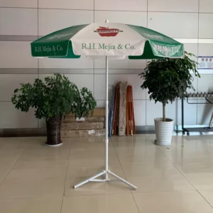 Sublimation Heat Transfer Printed Waterproof Foldable Beach Umbrella Steel Pole Fiberglass Ribs 150G Polyester Fabric