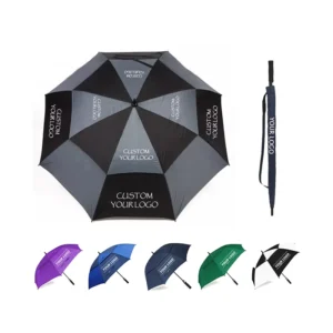 Sublimation Windproof Custom Logo Colored Pongee Automatic Straight Large Golf Umbrella