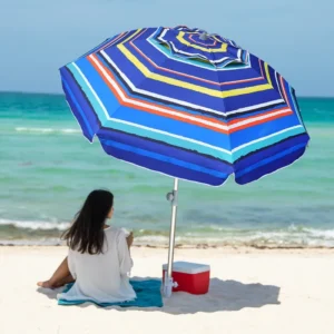 Summer Bulk Outdoor Sombrillas Durable Large 210 cm Boho 8k Waterproof Fabric Beach Sunshade Umbrella for Pool With Sand Anchor