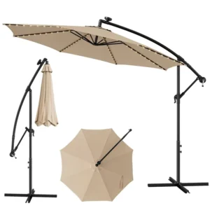 Summer Garden Outdoor Cantilever Umbrella Banana Hanging Patio Umbrella with Solar Led Lights Foldable Rotatable