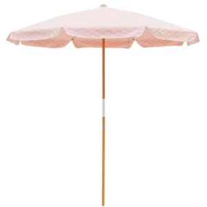 Summer Windproof Large Beach Parasol with Outdoor Wood Pole, Pink