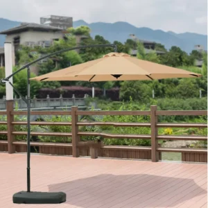 Sun Banana Cantilever Parasol for Garden, Courtyard, Hotel, and Patio Use with Steel Cross Base, Waterproof Foldable Design