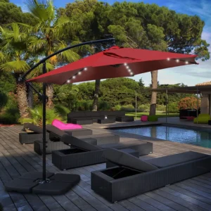 Sun Garden Outdoor Solar LED Parasol Hanging Waterproof Aluminum Furniture Courtyards Exteriors Patio Umbrella with Solar Lights