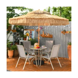 Sun Proof UV Protection Bohemian Patio Umbrellas Thatch Roof Hawaii Hula Straw Beach Garden Umbrellas Wood Color Parasol