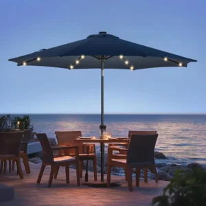 Sun Protective Large Sized Ventilated Garden Patio Umbrella LED Lighting Polyester Windproof Umbrella