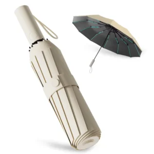 Sun Umbrella Anti-UV Black Coating Heat Insulation 12-Rib Double-Bone Windproof 3-Fold Automatic Travel Umbrella Factory