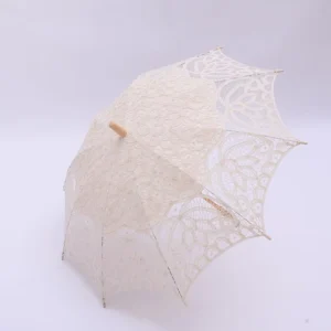 Sunday Handmade Lace Umbrella for Weddings & Parties Baby Shower Favors With Wooden Handle Customizable Logo Printing