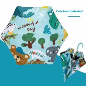 Sunny Dual-Use Fiberglass Umbrella for Boys and Girls Safe Rounded with Long Curved Handle Perfect Fit for Primary School Children