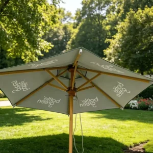 Sunscreen Fabric Parasol Dining Umbrella Recycled Polyester Wood Frame UV Protection Heat Blocking Eco Friendly Outdoor Hotel