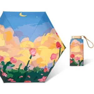 Super Lightweight 6K Mini Pocket Umbrella 5-Fold Flat Handle UPF50+ 7 Cute Colors Black Coating Rainy Travel Manual Control