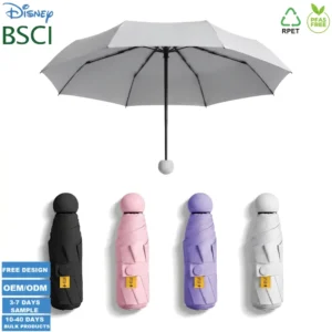Super Lightweight Travel Mini Pocket 5 Fold Umbrella, Portable Stowaway Phone Size Umbrella for Small Handbags