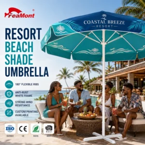 Superior Quality Fiber Promotional Umbrella Custom Logo Advertising Beach Umbrella Windproof Durable Sunshade