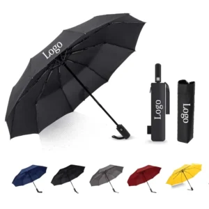 Supplier Custom Logo 8-Rib Fully Automatic 3-Fold Windproof Reinforced-Frame Umbrella