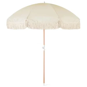 Supplier Wooden White Garden Outdoor Beach Umbrella with Tassels