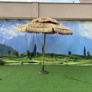 Synthetic Thatch Beach Umbrella, Black Yellow Green
