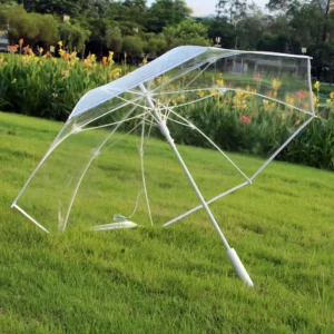 TPU Semi-Automatic Highly Transparent Adult White Fiber-Frame Reinforced Large Double Golf Umbrella, Wind-Resistant