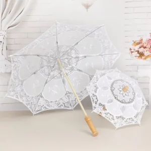 TX11106 Retro Court Dance Wedding Decorations Handmade Small Embroidered Lace Umbrella with Wooden Handle for Photography Props