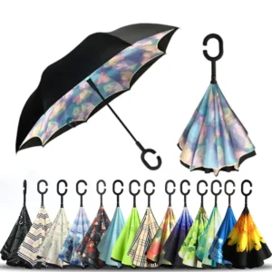 TX201 Double-Layer Windproof Reverse Umbrella with C-Shaped Plastic Handle
