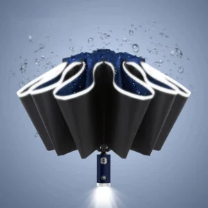 TX227 Full-Automatic 3-Fold Reverse UV Umbrella with LED Flashlight and Reflective Stripe