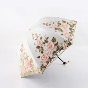 TX3787 Luxury Lolita Sun Umbrellas Double Layer Wedding Bride Marriage Parasol 2 Fold Lace Flower Embroidered Umbrella