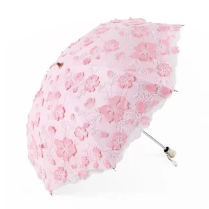 TX3792 Luxury Lolita Double Silk Sun Umbrella 2 Fold Lace Flower Embroidered Wedding Princess Rain Parasol