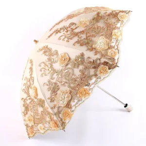 TX3794 Retro Chinese Flowering Lolita Lace Parasol Black Coating Parasol Bride Wedding Sun and Rainy Gold Umbrella