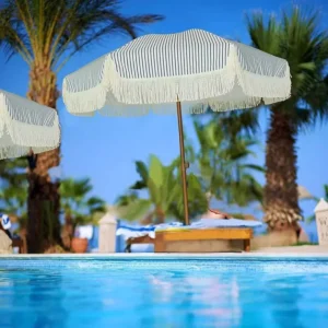 Tassel Beach Umbrella, Wood Grain, Portable Outdoor Parasol