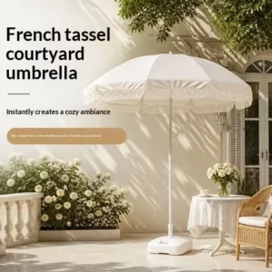 Tassel Ins-Style Center-Pole Sunshade Umbrella Windproof & Breathable Pool & Beach Use Commercial Advertising