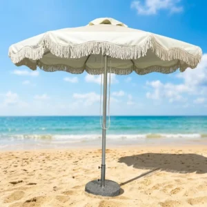 Tassel Outdoor Sunshade Parasol with Metal Pole for Seaside Beach Courtyard Hotel