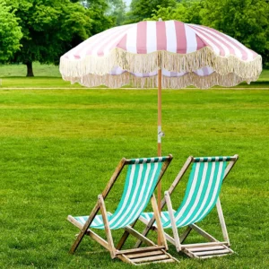 Tasseled Edge Garden Courtyard Parasol Swiveling European Style Wooden Rod Beach Umbrella